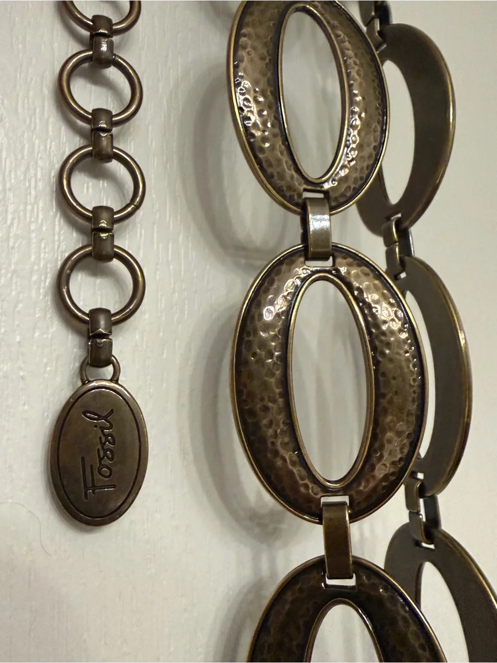NWT Fossil Hammered Brass Chain Belt.  36” with up to 8” extender